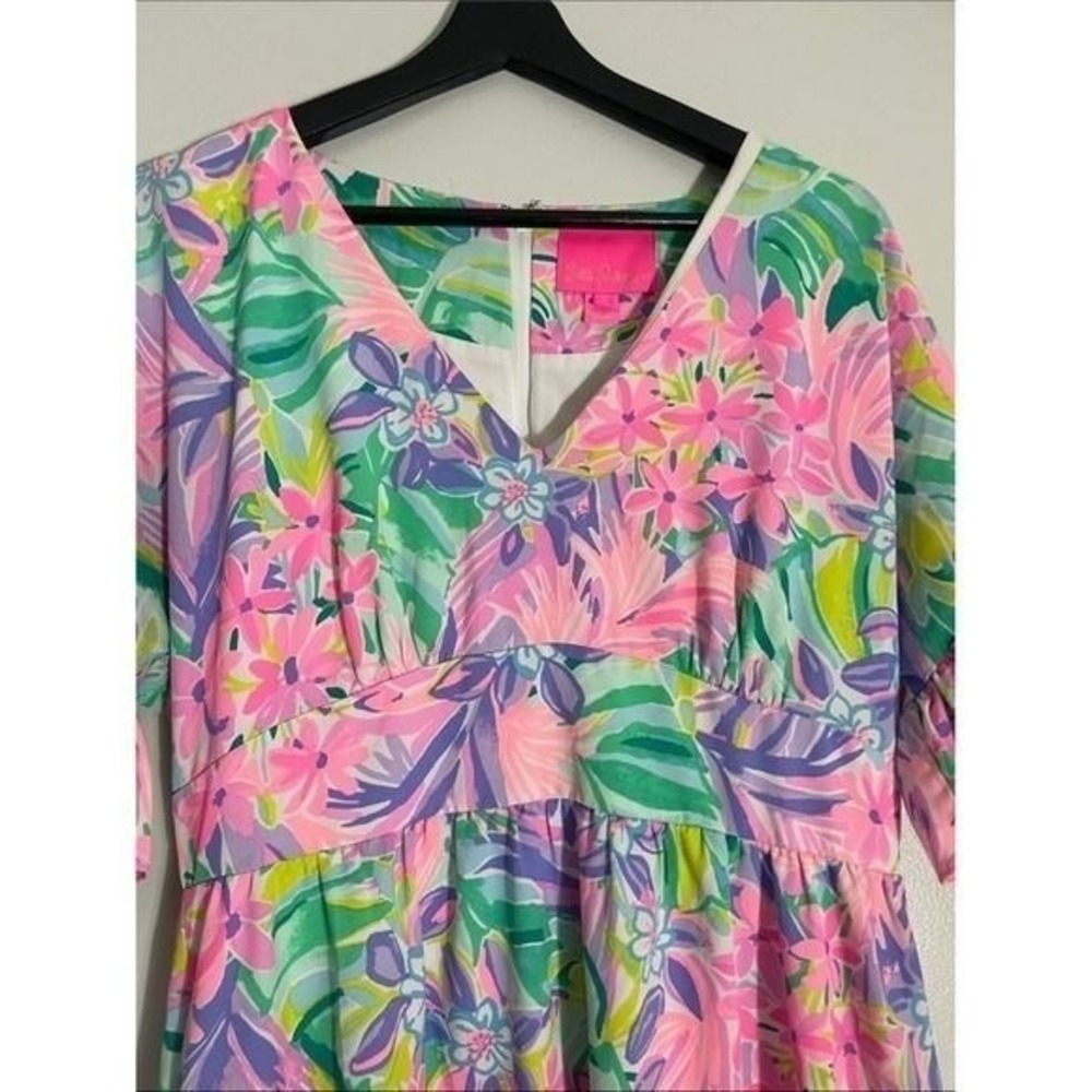 Lilly Pulitzer Dress Rayon Tropical Floral Ruffle Sleeve 8 Preppy Vacation - Picture 4 of 11